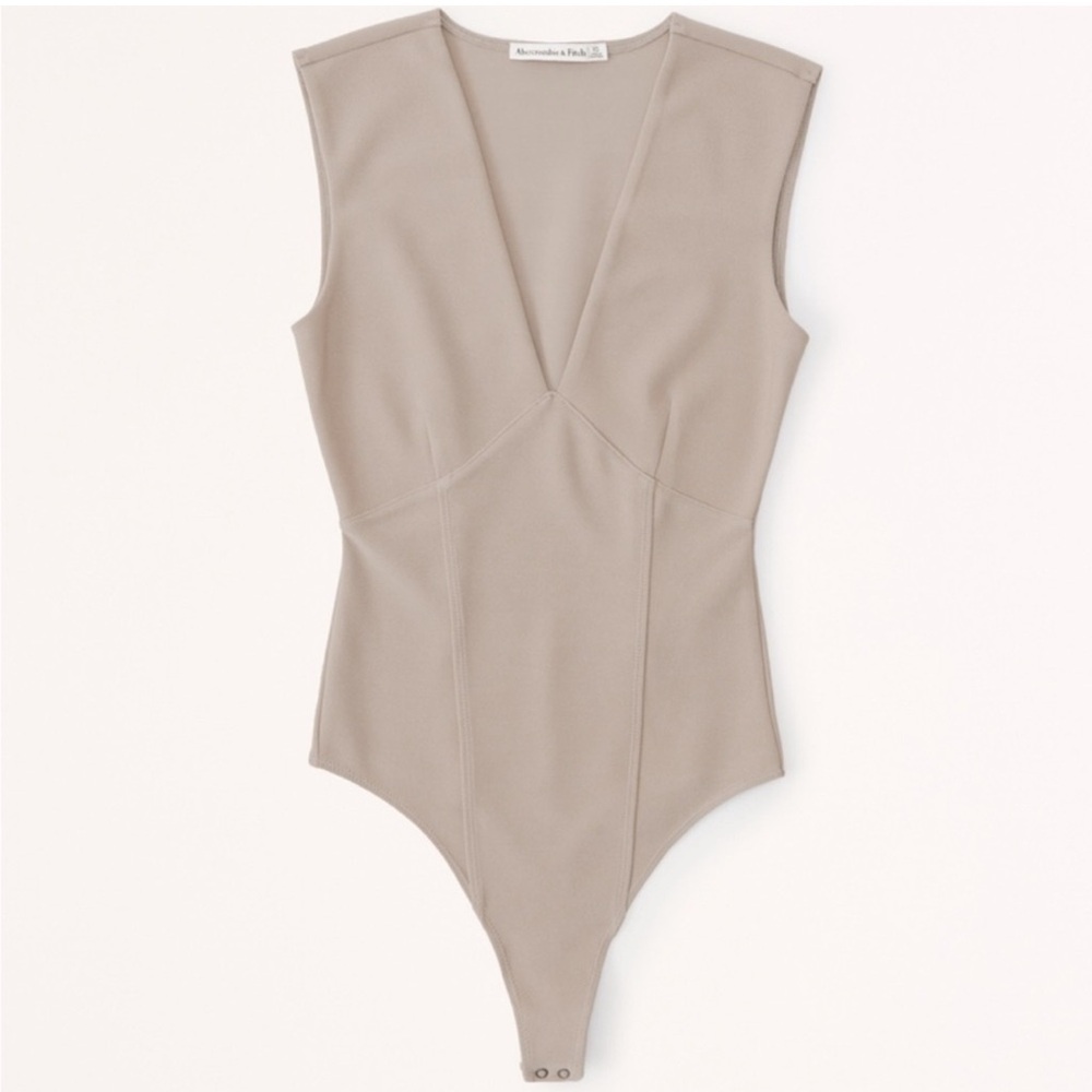 Abercrombie & Fitch Crepe Plunge Bodysuit in Light Brown
